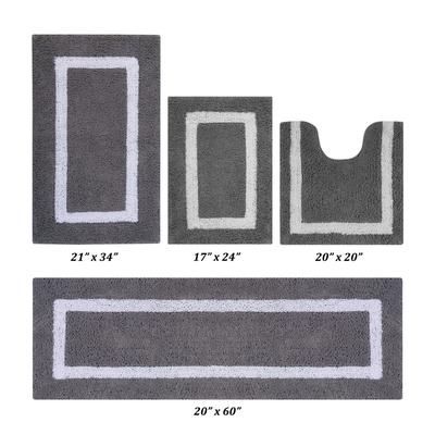 Hotel Collectionis Bath Mat Rug 4 Piece Set (17" x 24" | 20" x 20" | 21" x 34" | 20" x 60") by Better Trends in Gray White