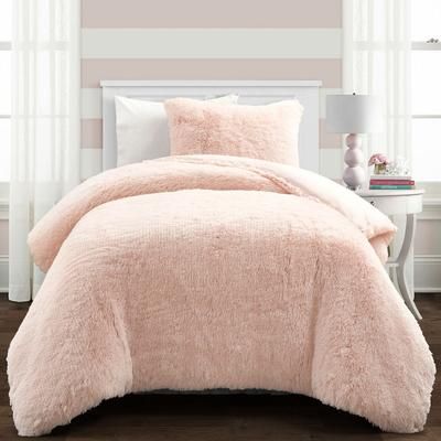 Emma Faux Fur Comforter Blush 2Pc Set Twin-XL - Lush Decor 16T008192