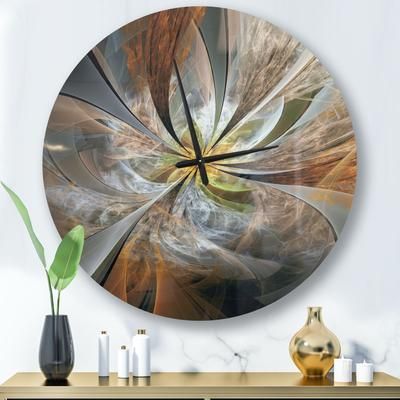 Symmetrical Yellow Fractal Flower Modern Wall Clock by Designart in Yellow