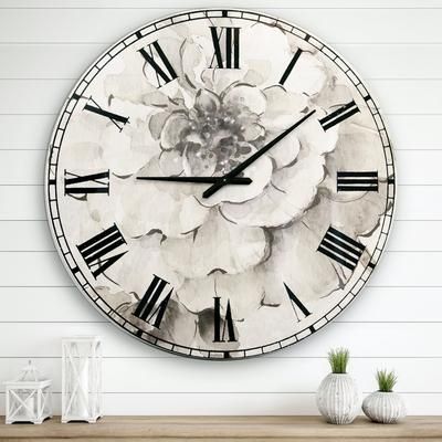 Indigold Grey Peonies I Traditional Wall Clock by Designart in Grey