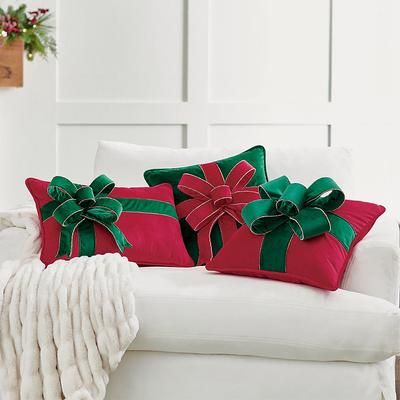 Christmas Bow Pillow - Red - Grandin Road