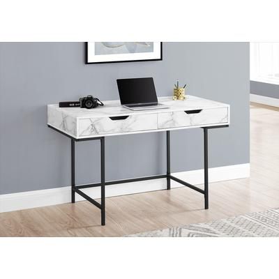 "Computer Desk / Home Office / Laptop / Storage Drawers / 48"L / Work / Metal / Laminate / White Marble Look / Black / Contemporary / Modern - Monarch Specialties I 7558"