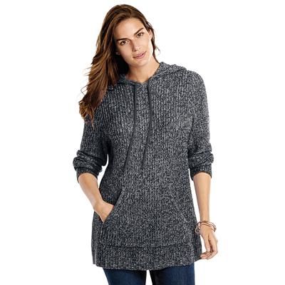 Plus Size Women's Shaker Sweater Pullover Hoodie by Woman Within in Black White Marled (Size 4X)