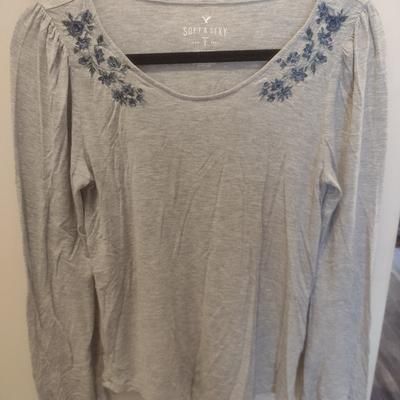 American Eagle Outfitters Tops | Ae Soft And Sexy T Women's Embroidered Shirt | Color: Blue/Gray | Size: S