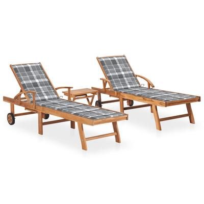 vidaXL Lettini Prendisole 2 pz con Tavolo e Cuscino Massello di Teak