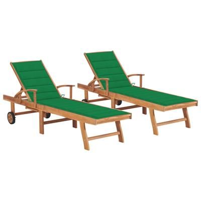 vidaXL Lettini Prendisole 2 pz con Cuscino Verde in Legno di Teak