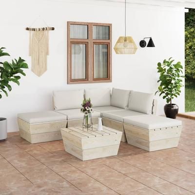 vidaXL Set Divani da Giardino su Pallet 6 pz con Cuscini Legno Abete