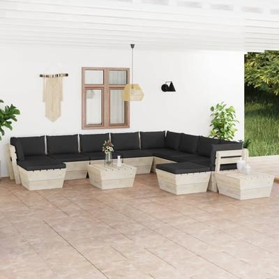 vidaXL Set Divani da Giardino su Pallet 12 pz con Cuscini Legno Abete