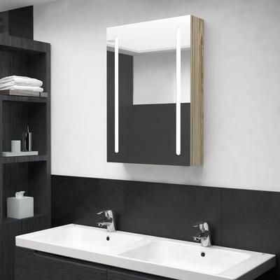 vidaXL Armadietto Bagno con Specchio e LED Rovere 50x13x70 cm