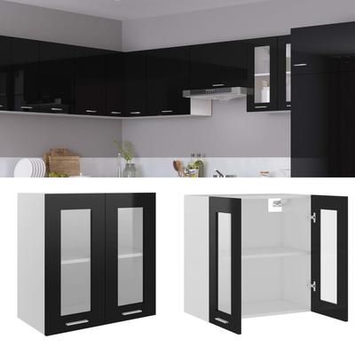 vidaXL Armadio Sospeso con Vetro Nero Lucido 60x31x60 cm in Truciolato