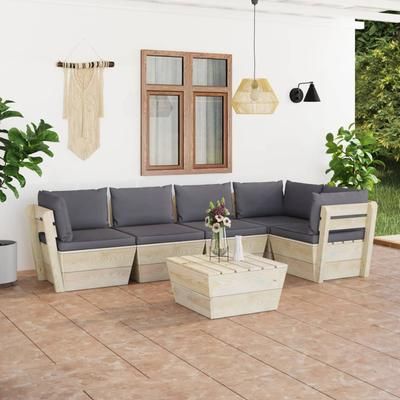 vidaXL Set Divani da Giardino su Pallet 6 pz con Cuscini Legno Abete