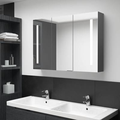 vidaXL Armadietto Bagno con Specchio e LED 89x14x62 cm Grigio