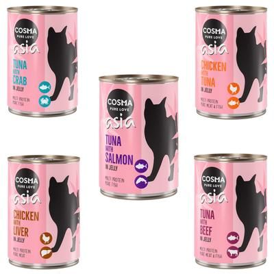 Cosma Asia in gelatina 12 x 400 g Alimento umido per gatti - Mix 1: 3 gusti al Tonno + 2 gusti al Pollo