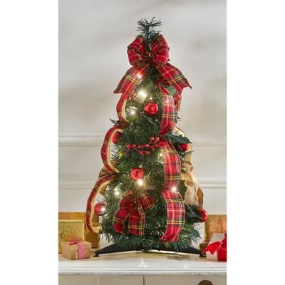 Fully Decorated Pre-Lit 2 Pop-Up Tabletop Christmas Tree by BrylaneHome in Plaid