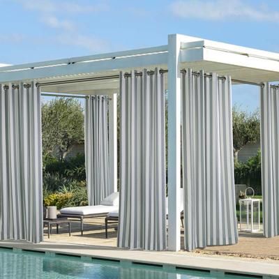 Wide Width Outdoor Decor Coastal Stripe Outdoor Single Grommet Curtain Panel by Commonwealth Home Fashions in Grey (Size 50" W 108"L)