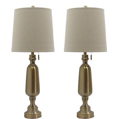 Antique Brass Metal 30.5" Table Lamp, Set 2 by Fangio Lighting in Brass