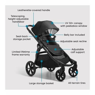 Baby Jogger City Select 2 Single Stroller + Pram Bundle - Eco Collection - Lunar Black