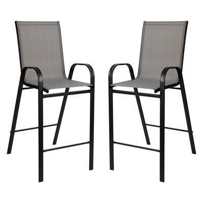 2 Pack Brazos Series Gray Stackable Outdoor Barstools with Flex Comfort Material and Metal Frame [2-JJ-092H-GR-GG] - Flash Furniture 2-JJ-092H-GR-GG
