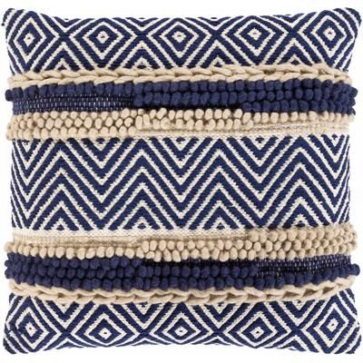 Labrador 22" Square Cotton Beige/Navy/Tan Throw Pillow - Boutique Rugs