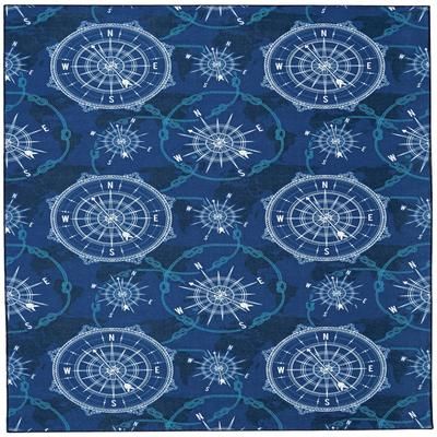 Washable Simon Blue/Ivory Rug by Linon Home Décor in Blue