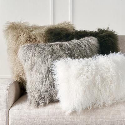 Mongolian Fur Decorative Pillow Cover - Ivory, 20" x 20" Square Ivory, Individual - Frontgate