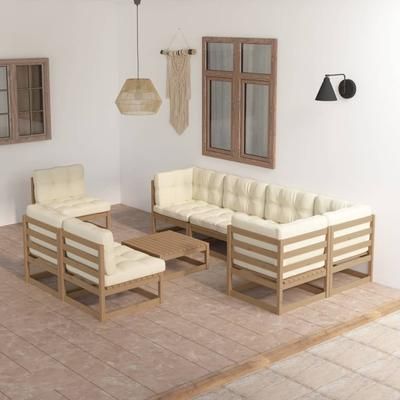 vidaXL Set Divani da Giardino 9 pz con Cuscini Legno Massello di Pino