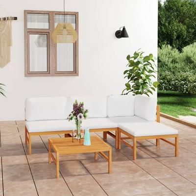 vidaXL Set Divani Giardino 5pz Cuscini Crema in Legno Massello di Teak