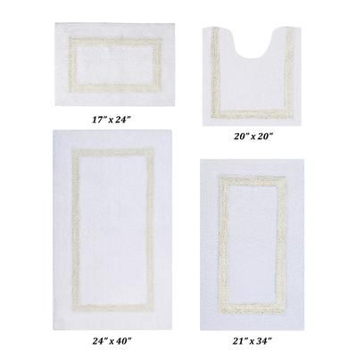 Hotel Collections Bath Mat Rug 4 Piece Set (17" X 24" | 20" X 20" | 21" X 34" | 24" X 40") by Better Trends in White Ivory