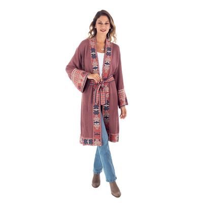 Nazca Kimono,'Japanese Style Dusty Rose Kimono Coat with Nazca Motif Trim'