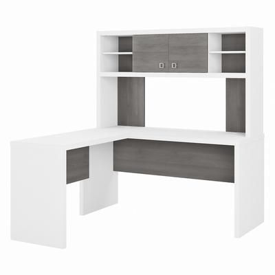 Bush Business Furniture Echo L Shaped Desk with Hutch in Pure White and Modern Gray - ECH031WHMG