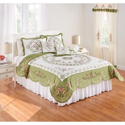 Ava Oversized Embroidered Cotton Quilt by BrylaneHome in Dark Green (Size FL/QUE)