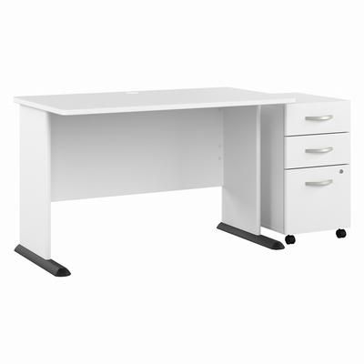 Bush Business Furniture Studio A 48W Computer Desk with 3 Drawer Mobile File Cabinet in White - Bush Business Furniture STA001WHSU