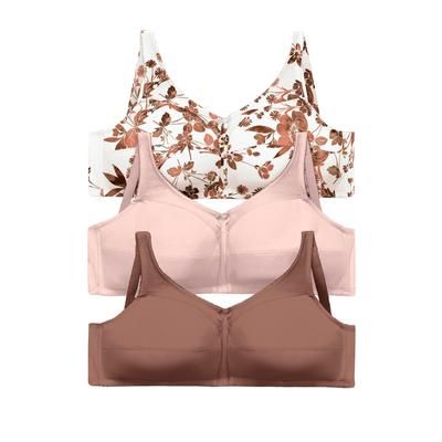 Plus Size Women's 3-Pack Cotton Wireless Bra by Comfort Choice in Mocha Assorted (Size 46 G)