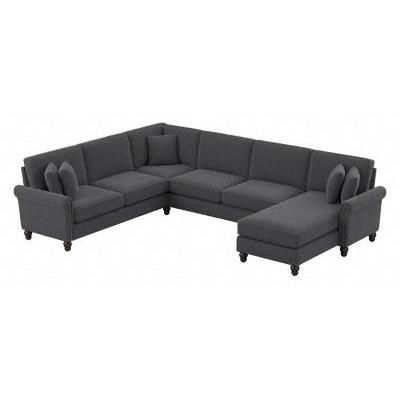 Bush Furniture Coventry 128W U Shaped Sectional Couch with Reversible Chaise Lounge in Charcoal Gray Herringbone - Bush Furniture CVY127BCGH-03K