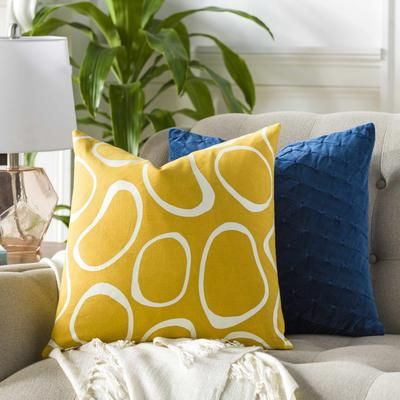 Guyong 18" Square Modern Pillow plush Cotton Cream/Saffron/Mustard Lumbar Pillow - Boutique Rugs
