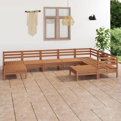 vidaXL Set Divani da Giardino 9 pz in Legno Massello di Pino Miele