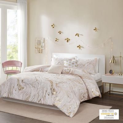 Intelligent Design 100% Polyester Brushed 5 Pcs Comforter Set in Blush/Gold - Olliix ID10-1964