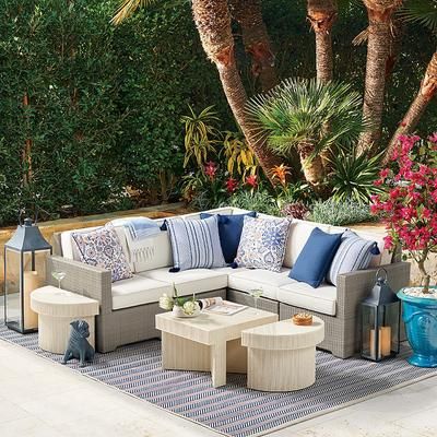Small Palermo Modular Seating Collection in Dove Wicker - Corner Chair, Standard, Dove with Canvas Piping - Frontgate