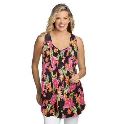 Plus Size Women's Sleeveless Pintuck Gauze Shirt by Woman Within in Black Multi Fun Floral (Size 38/40)