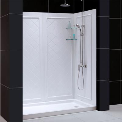 Dreamline DreamLine 36 inch D x 60 inch W x 76 3/4 inch H Right Drain Shower Base and QWALL-5 Wall Kit In White DL-6192R-01