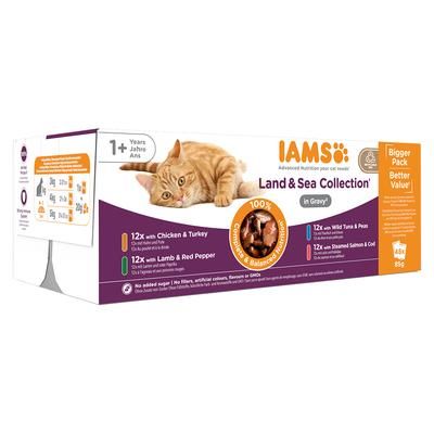 96x85g Adult Land & Sea Collection in Gravy IAMS Delights Wet Cat Food
