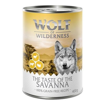 6x400g Turkey, Beef, Goat Adult Taste of the Savanna Wolf of the Wilderness Wet Dog Food