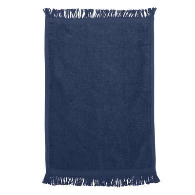Q-Tees T100 Fringed Fingertip Towel in Navy Blue | Cotton
