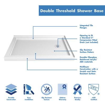 Dreamline DreamLine SlimLine 34 inch D x 48 inch W x 2 3/4 inch H Right Drain Double Threshold Shower Base in White DLT-1034482