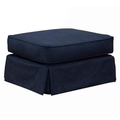 Americana Box Cushion Slipcovered Ottoman, Stain Resistant Performance Fabric, Navy Blue - Sunset Trading SU-108530-391049