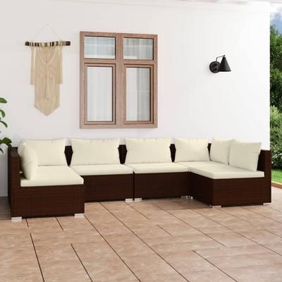 vidaXL Set Divani da Giardino 6 pz con Cuscini in Polyrattan Marrone