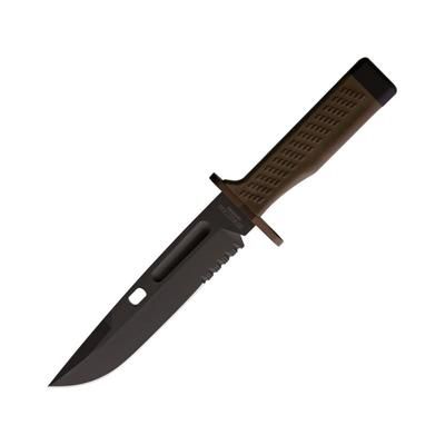 Fox Spartan Fox Combat Knife 7.25" black MIL-C-13924 burnished partially serrat OD green Forprene handle 02FX158