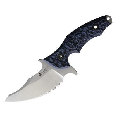 Maserin Badger Fixed Blade Knife 4.25" stonewash finish partially serrated D2 tool Black and blue sculpted G10 handle 940G10G