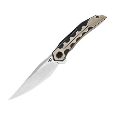 Bestech Knives Samari Framelock Bronze Folding Knife 3.88" satin finish Bohler M390 stainless blade Black and bronze titanium handle BT2009D