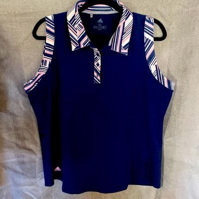 Adidas Tops | Adidas Golf Shirt. Navy With Pink And White Detail. Sleeveless. Xl | Color: Blue/Pink | Size: Xl